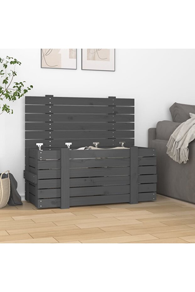 Storage box, gray, 91x40.5x42 cm, solid pine wood - 1