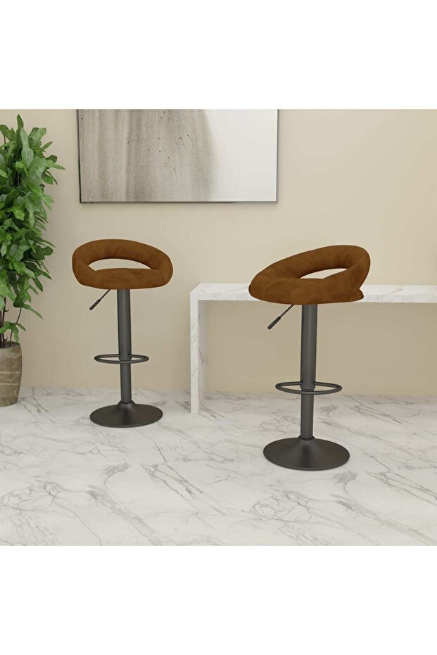 Bar stools, 2 pcs., brown, Velvet - 1