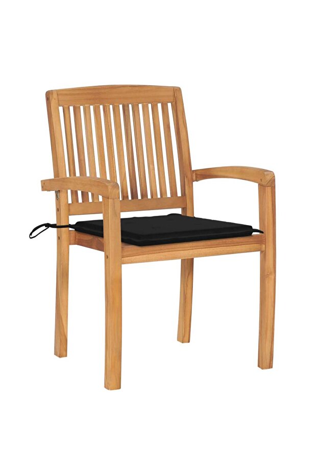 Stackable garden chairs with cushions, 4 pieces, solid teak wood - 3