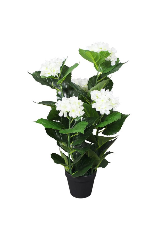 Plantă artificială Hydrangea cu ghiveci, 60 cm, alb