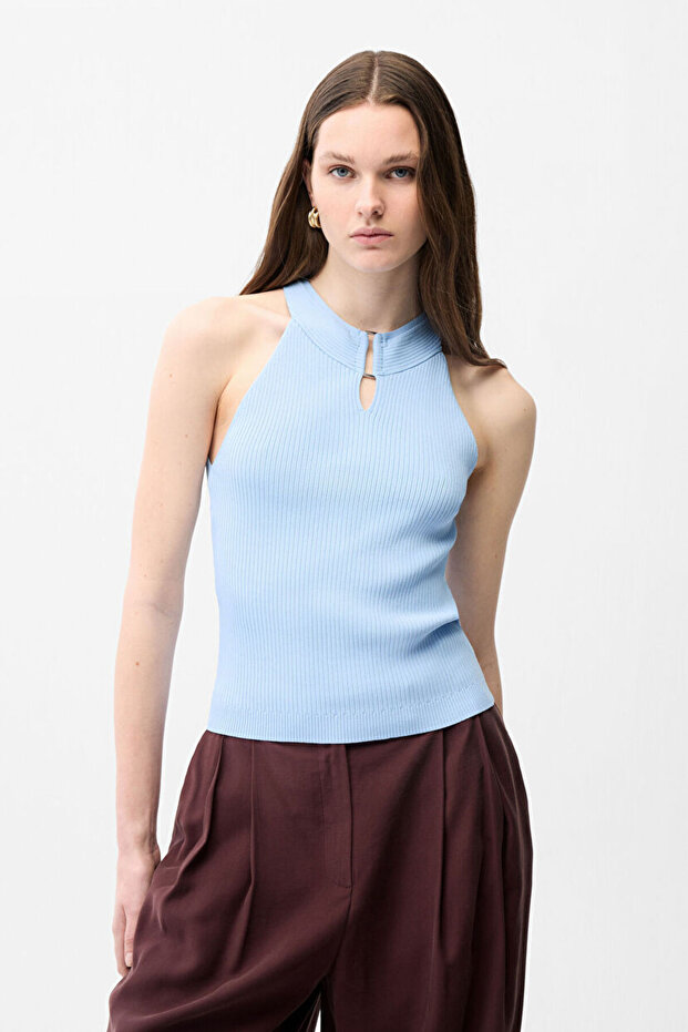 Halter Yaka Triko Bluz - 1