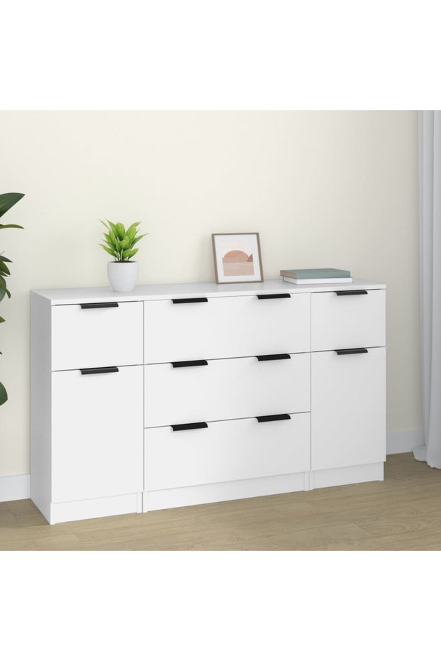 Set servante, 3 piese, alb, lemn compozit