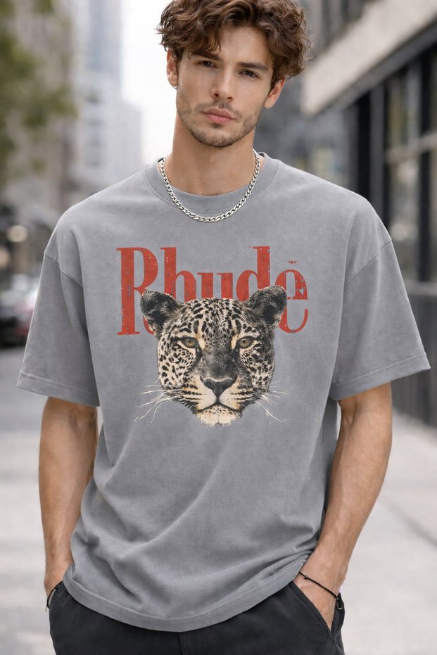 Rhude Leopard Print Unisex Oversized T-Shirt – Pack of Cotton Crew Neck Casual Streetwear T-Shirts