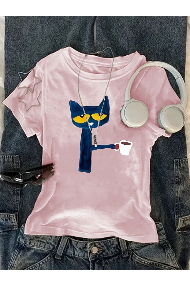 Belt Boy "Monday Mood" Kahveci Kedi Cropped Blouse