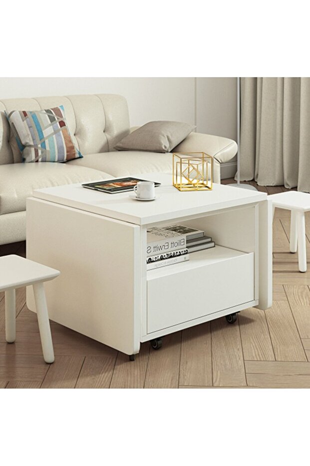 ElevaHome Extendable Coffee Table to Dining Table with Large Storage and Drawer, Foldable Multi-Func