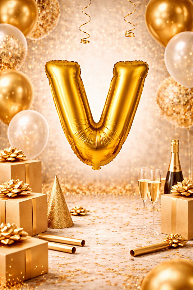 Gold "V" Letter Foil Balloon – 100 cm