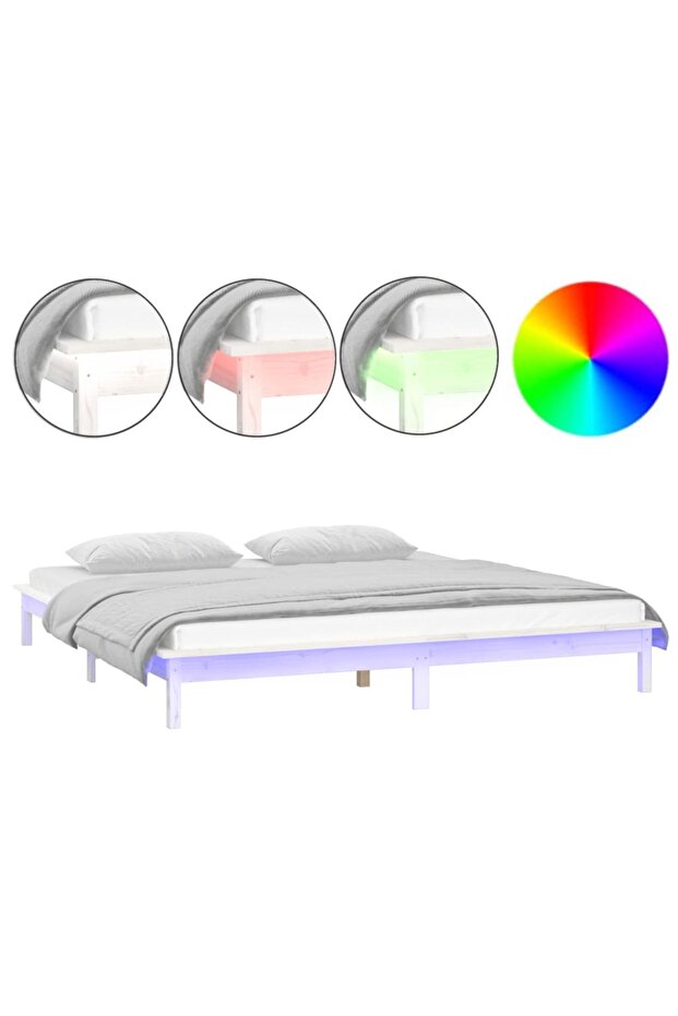 Bed frame with LED, white, 140x190 cm, solid wood - 2