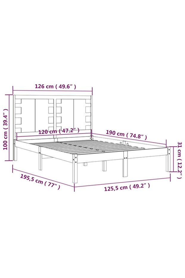 Small double bed frame 4FT, white, 120x190 cm, solid wood - 6