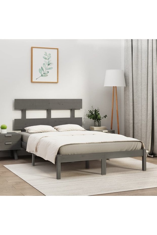 Bed frame, gray, 200x200 cm, solid wood