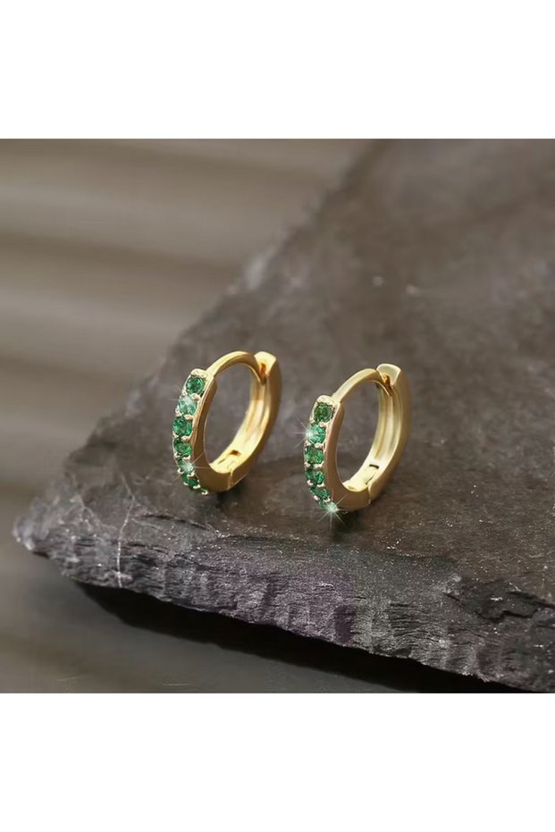 π Elegant and Stylish Gold Color Green Zirconia Stone Detailed Trendy Copper Earrings π