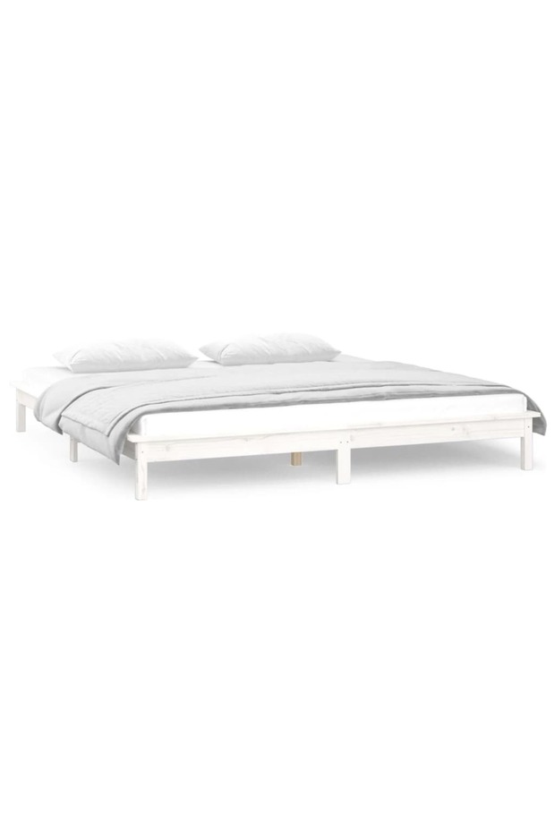 Bed frame with LED, white, 140x190 cm, solid wood - 4