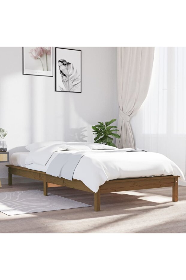 Bed frame, honey brown, 90x200 cm, solid pine wood