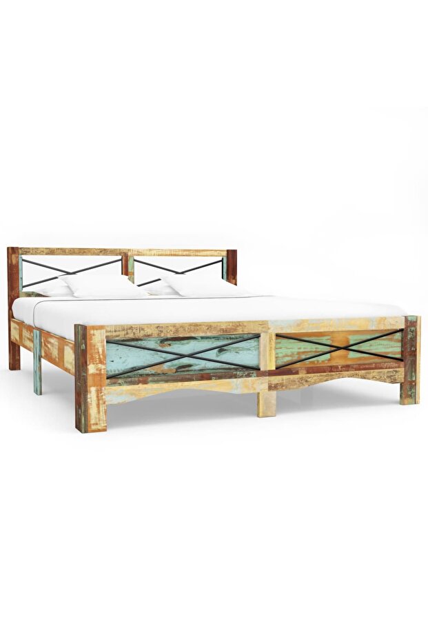 Bed frame, 180 x 200 cm, solid recycled wood