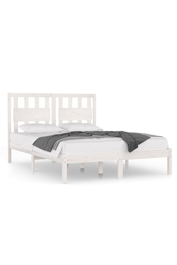 Small Double 4FT bed frame, white, 120x190 cm, solid pine wood - 2