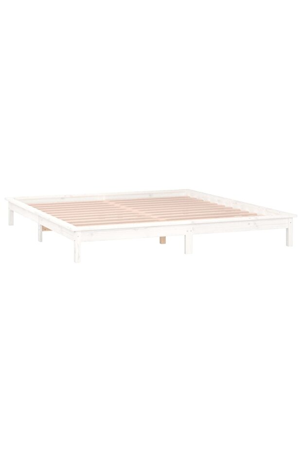 Bed frame with LED, white, 140x190 cm, solid wood - 6