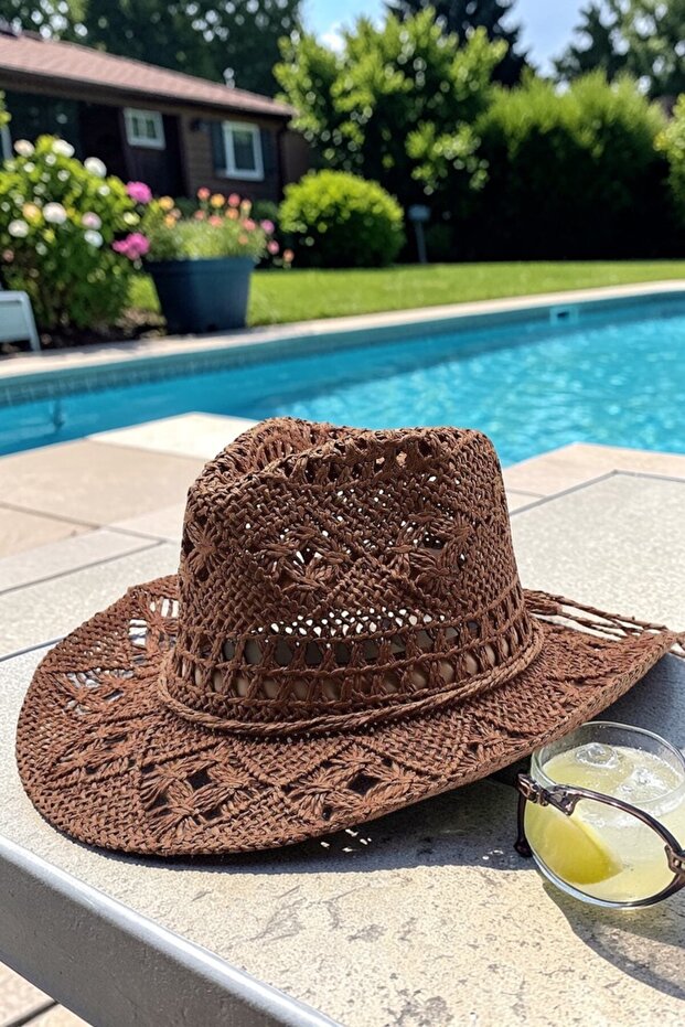 Wide Brim Ethnic Texture UV Protection Straw Cowboy Hat
