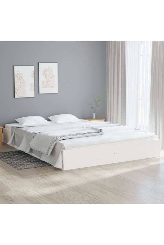 Bed frame, white, 200x200 cm, solid wood