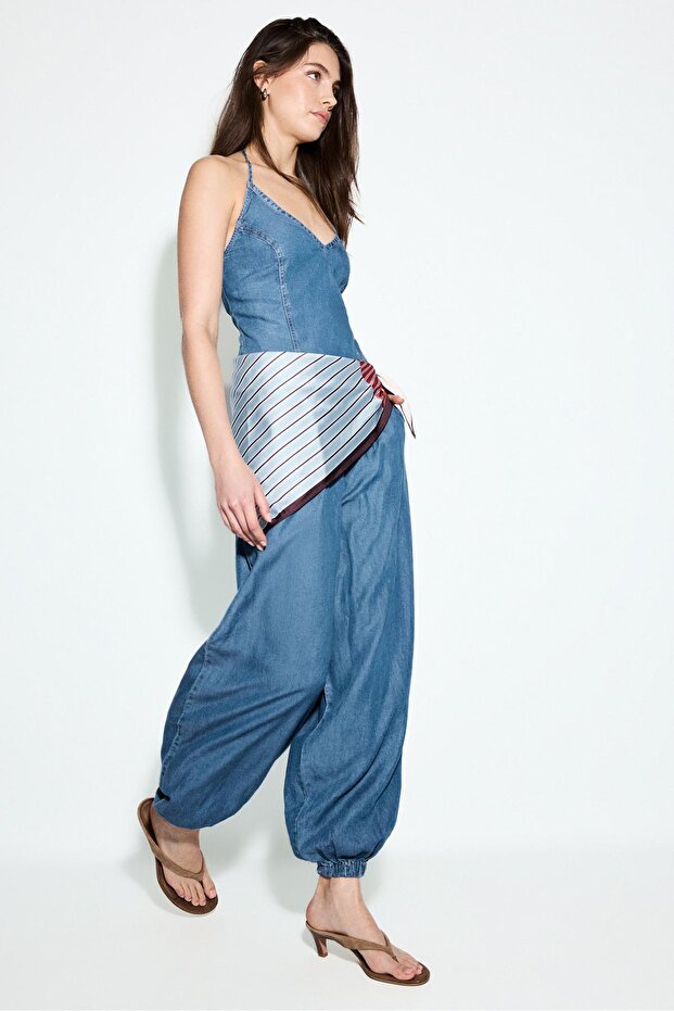Halter fular denim tulum - 3