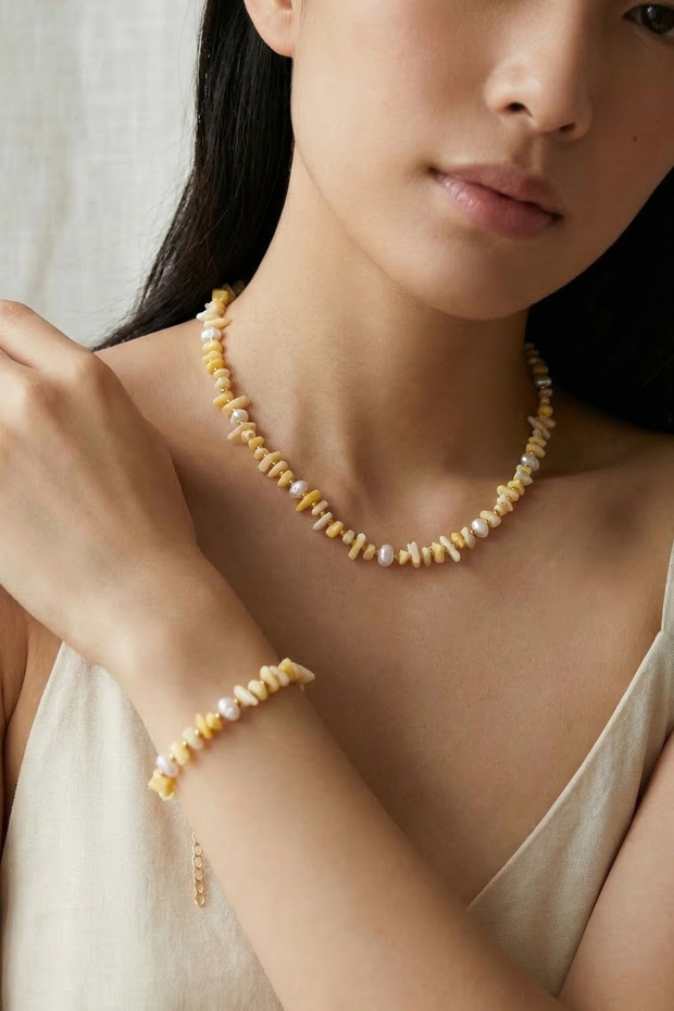 Dal Mercan Natural Stone Baroque Pearl Necklace and Bracelet