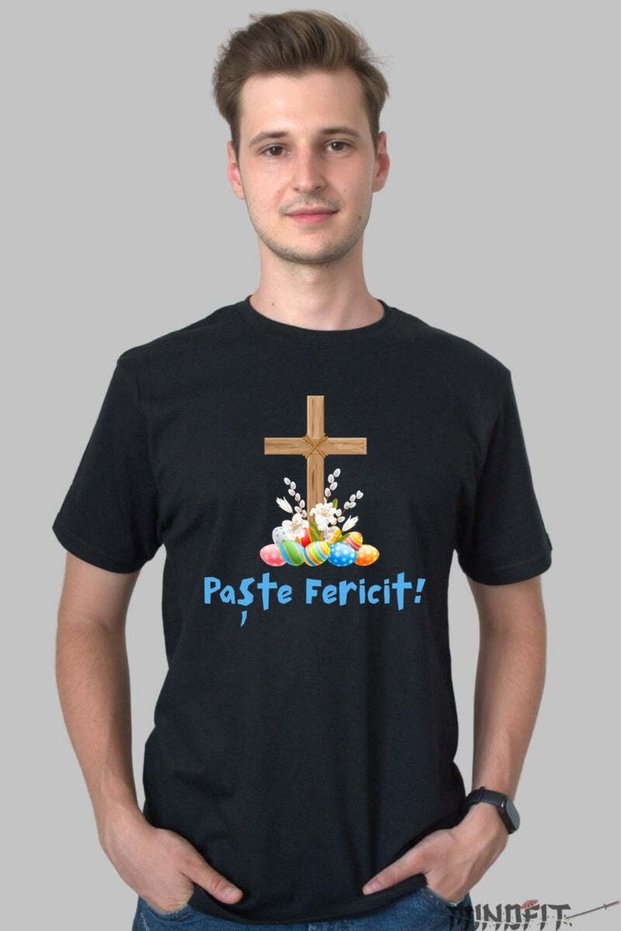 Tricou Paste Fericit Design Cu Oua De Paste Si Cruce