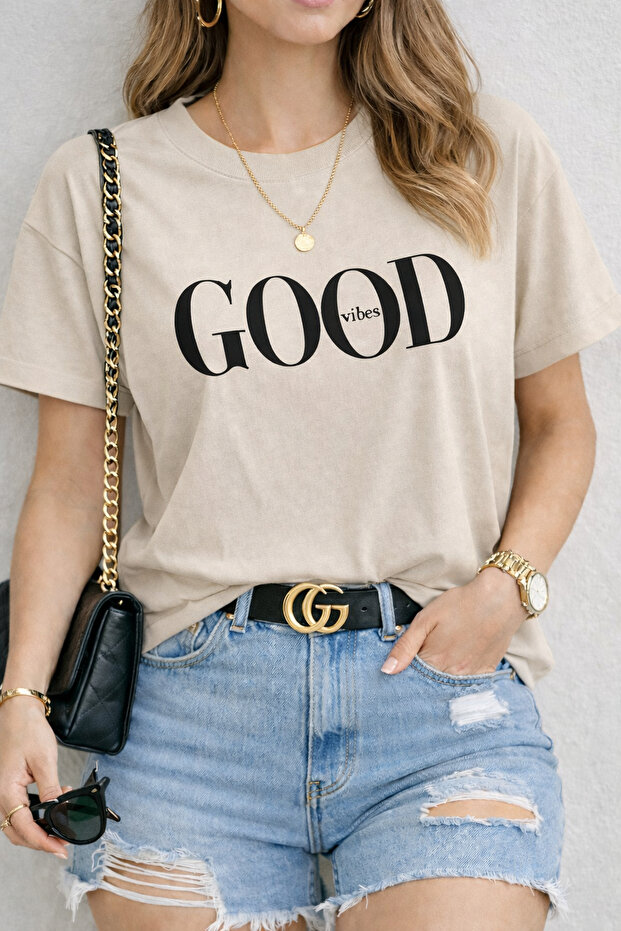 Good Vibes Text Printed Unisex Oversized T-Shirt – Minimal Typography Casual T-Shirt