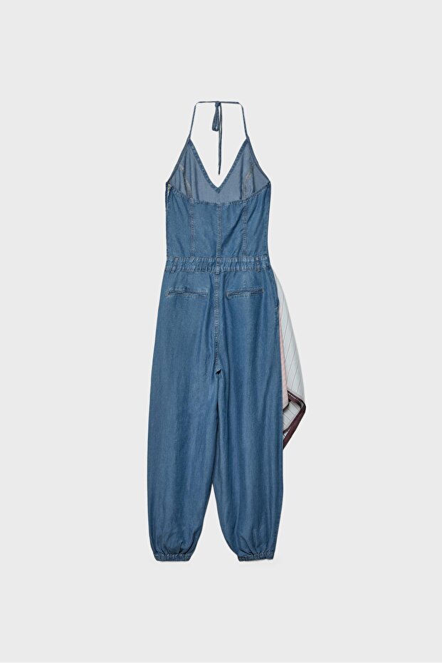 Halter fular denim tulum - 7