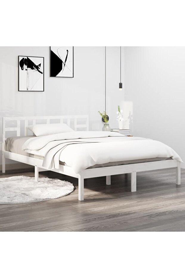 Small Double 4FT bed frame, white, 120x190 cm, solid wood