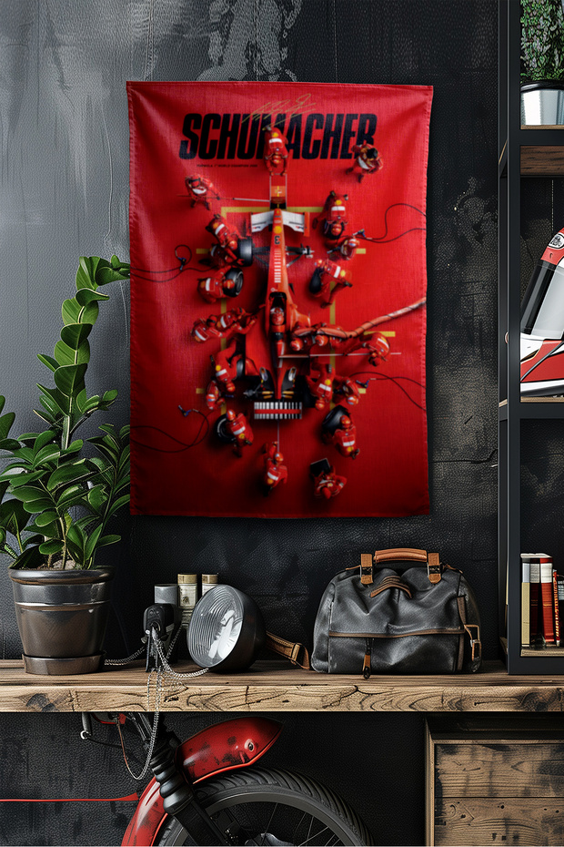 F1 Themed Schumacher Red Wall Covering Rug Sq Tapestry Formula 1