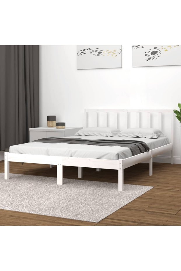 Bed frame, white, 140x200 cm, solid pine wood