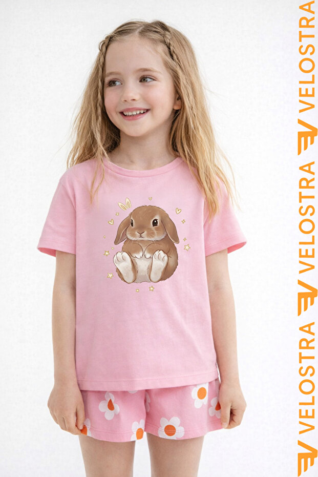 Girl's Sweet Rabbit Printed Oversized Comfortable Daily Use Combed Cotton T-Shirt