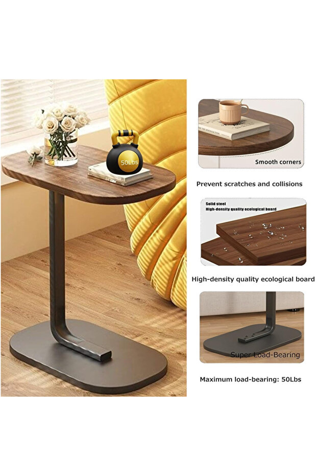 Coffee Table, C Shaped Movable Side Table, Space-Saving for Sofas and Bedrooms - 3