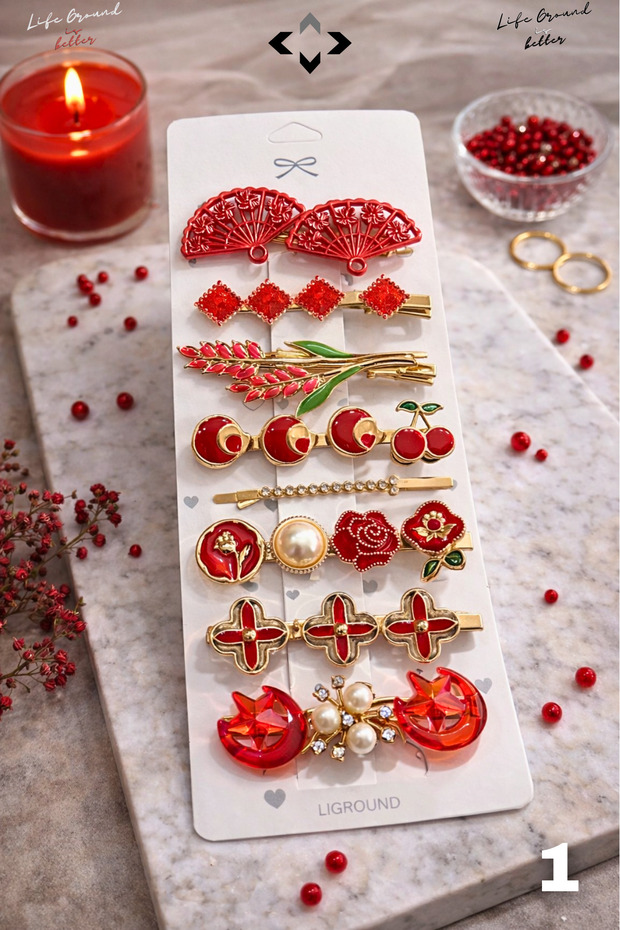8 Pcs Women's Hairpin Set Colorful Pearl Stone F Bow Detail Snap Buckle Latch Buckle Gift Hairpin Set