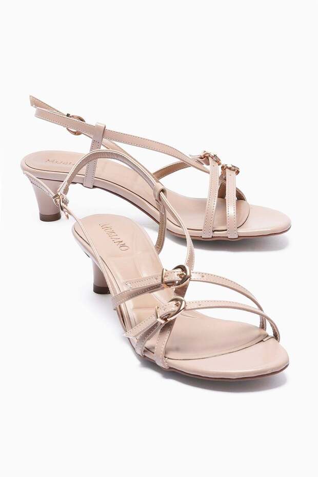 Women's Heels Sandals Ankle Strap Buckled Stylish Casual Shoes Lula Beige