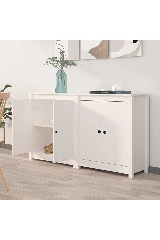 Sideboards, 2 pcs., white, 70x35x80 cm, solid pine wood - 1