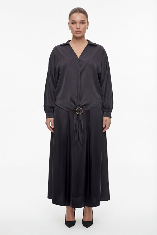 Women's Black Summer Casual Dress with Accessories Top and Bottom Set