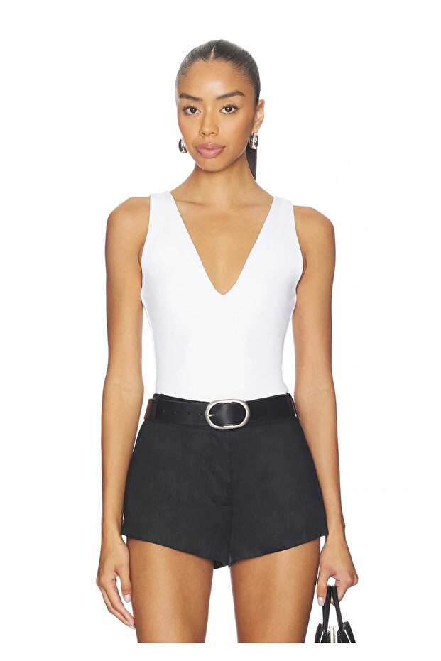 Women's Double Layer Jersey V-Neck Backless Bodysuit
