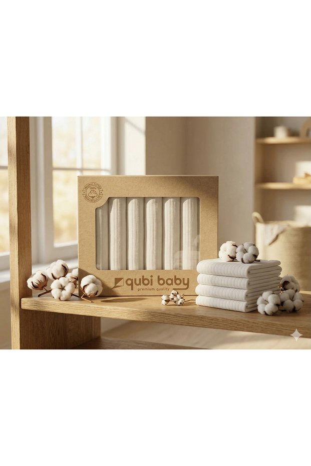 7-Piece 100% Cotton Muslin Baby Mouth Wipes – Ecru / Cream Color Boxed Gift Set