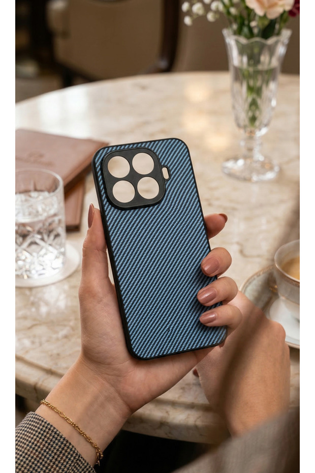 Carbon Fiber D Textured Matte Dark Blue Premium Silicone Case Compatible with Mi 15t Pro