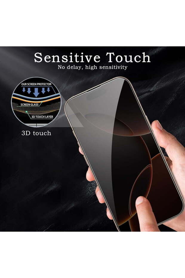 حزمة من 3 قطع من واقي الشاشة الزجاجي المقوى المغطى بالكامل بتقنية 6D متوافق مع هاتف iPhone 15 Pro - 5