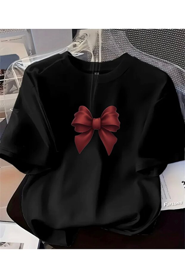 Bordo Ribbon Printed Unisex Women'S/Men's Oversized Crewneck T-Shirt