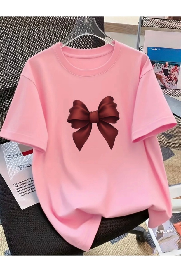 Bordo Ribbon Printed Unisex Women'S/Men's Oversized Crewneck T-Shirt