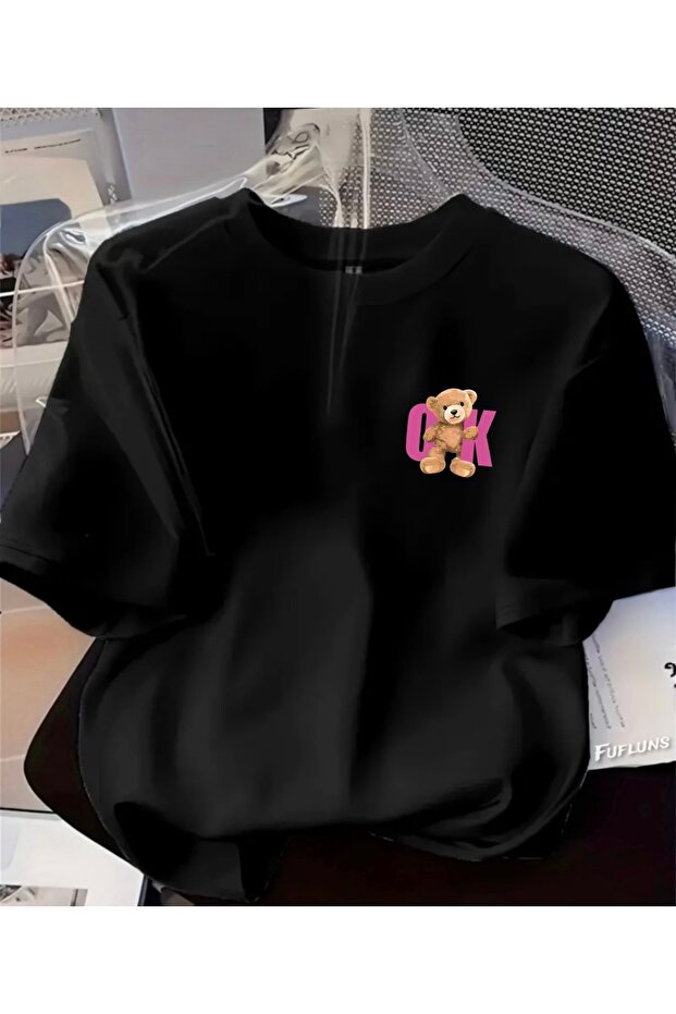 Ok Bear Printed Unisex Women'S/Men's Oversize Crewneck T-Shirt