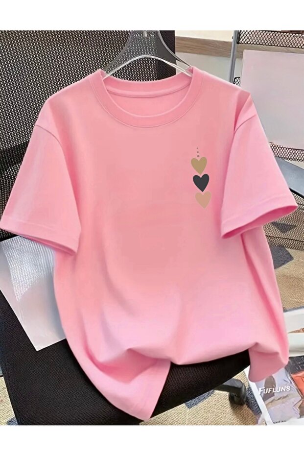 Dotted Hearts Printed Unisex Women/Men Oversize Crewneck T-Shirt