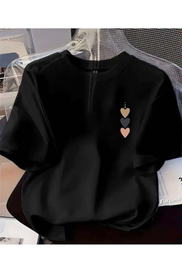 Dotted Hearts Printed Unisex Women/Men Oversize Crewneck T-Shirt