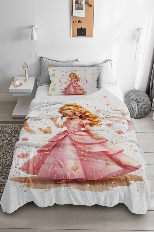 Princess Fairy Tale Girl Patterned Single Pique Bedspread Set Children's Room Piqué Bedspread