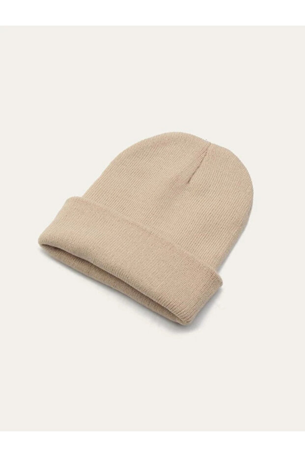 Cream Unisex Folded Knitwear Plain Beret