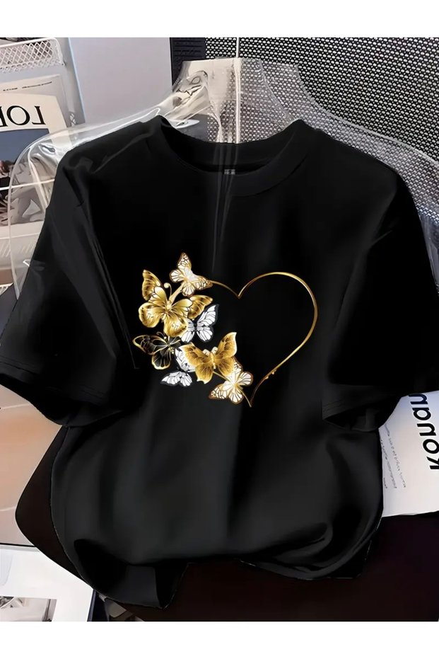 Butterflies Hearts Printed Unisex Women/Men Oversized Crewneck T-Shirt