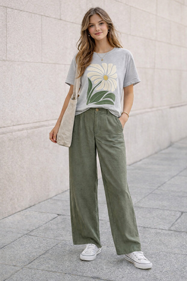 Big Flower Printed Unisex Oversized T-Shirt - Retro Floral Design Casual T-Shirt