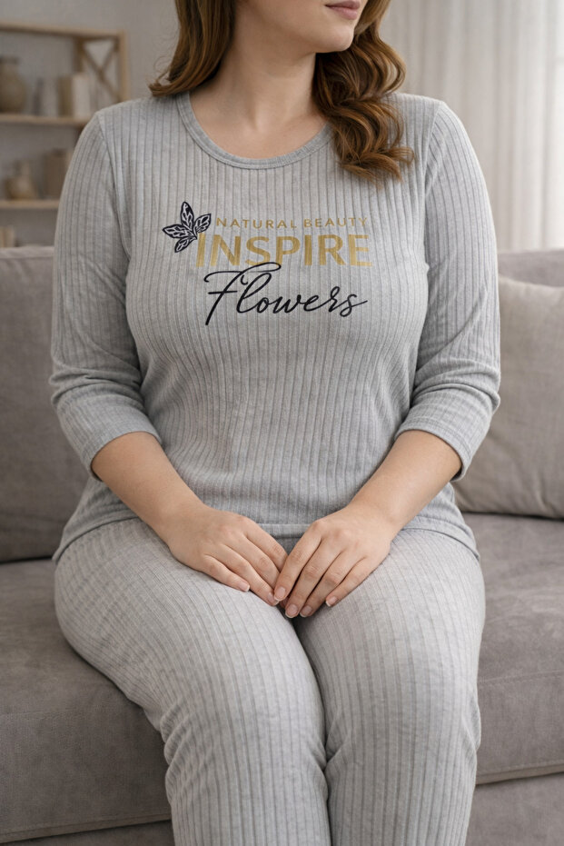 Plus Size Ribbed Fabric Pajama Set Daily Comfortable Home Combination