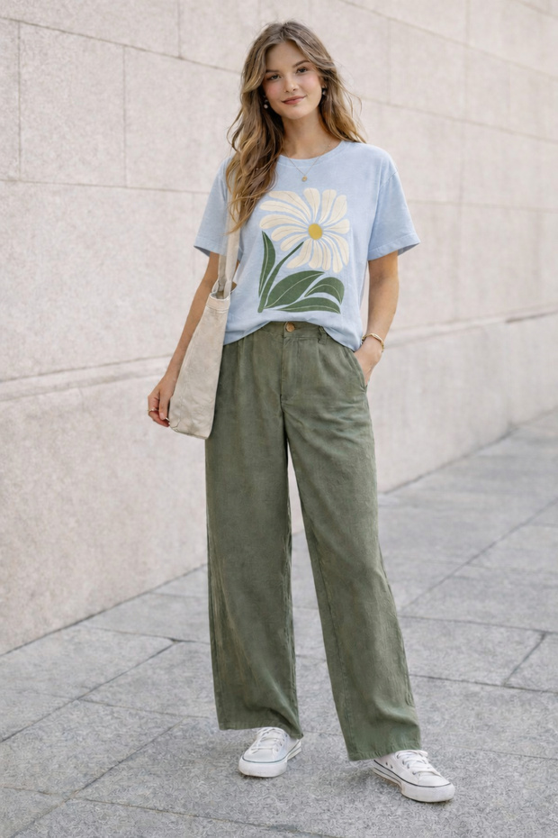 Big Flower Printed Unisex Oversized T-Shirt - Retro Floral Design Casual T-Shirt